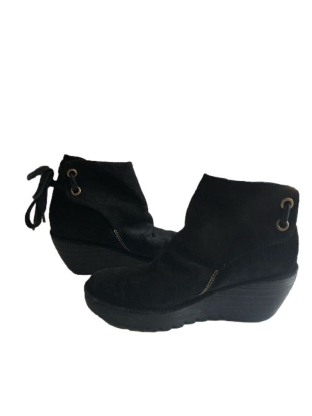 Fly London Size 40(9) Yama wedge heel ankle bootie. Black suede gripper tread - Picture 3 of 13